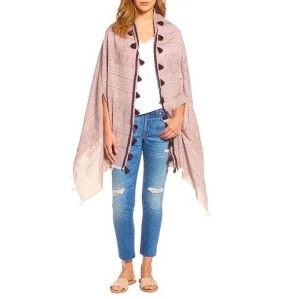 Madewell Plum Pink Pom Pom Jacquard Cape Scarf